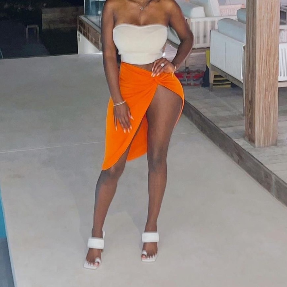 JLuxLabel Orange Namya Knotted Slit Sexy Skirt S - Picture 16 of 16
